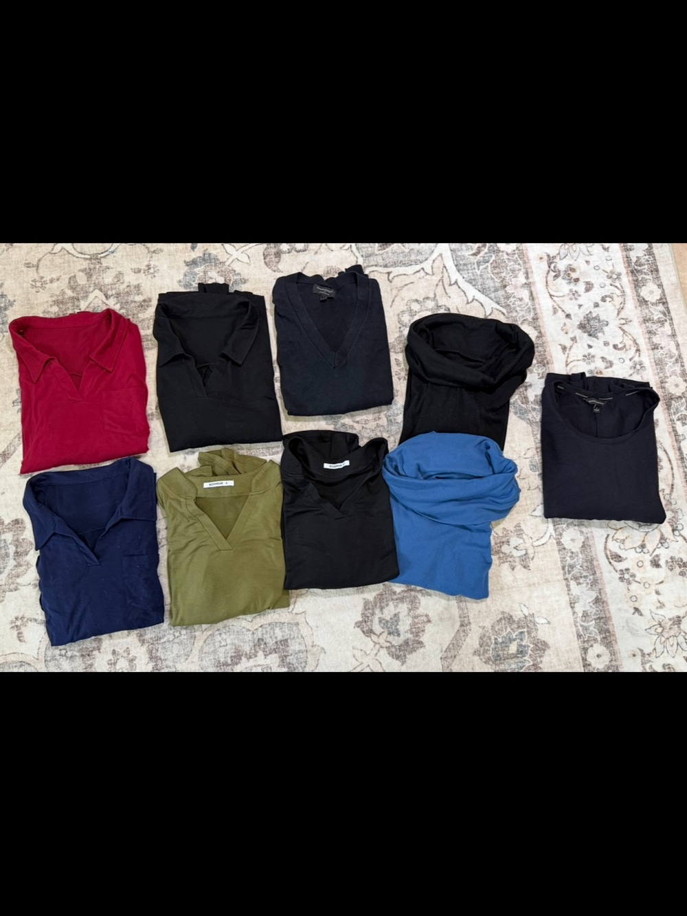 Bundle Women's Long & 3/4 length Sleeve Tops - Black, Olive, Blue, Navy, Red
